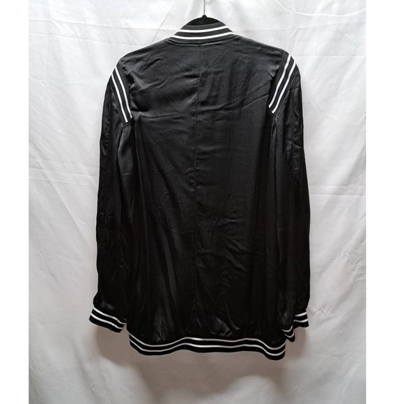 NWT BLANKNYC Black white stripes silk feel lightweight long Bomber jacket Med - Picture 2 of 5